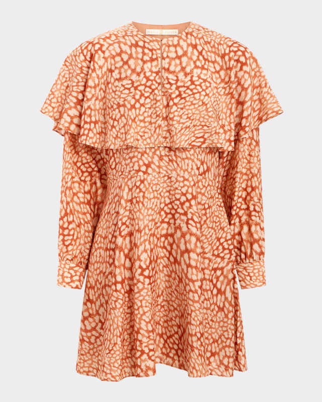 Reeves Leopard-Print Capelet Mini Dress